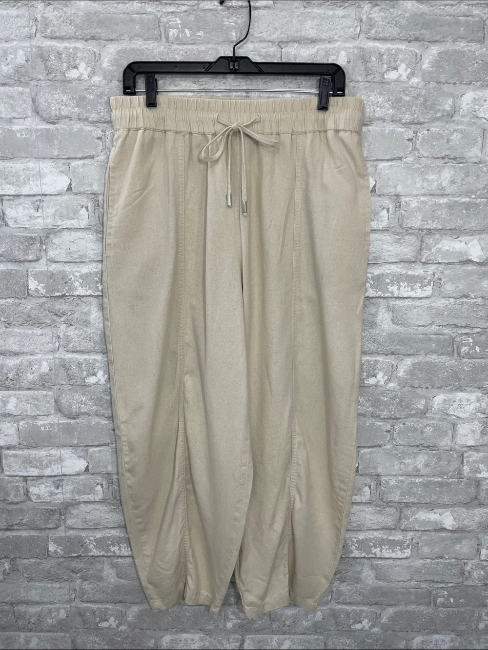 Zara Linen Blend Straight-Leg Drawstring Pants